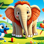**

A colorful and engaging illustration of various animals (lion, elephant, bird, fish) interacting with children in a bright, sunny park setting. The animals are friendly and approachable, and the children are laughing and learning. Emphasize vibrant colors and a playful, educational atmosphere, including elements like alphabet blocks and counting tools subtly incorporated into the scene. Style: Cartoon illustration.

**