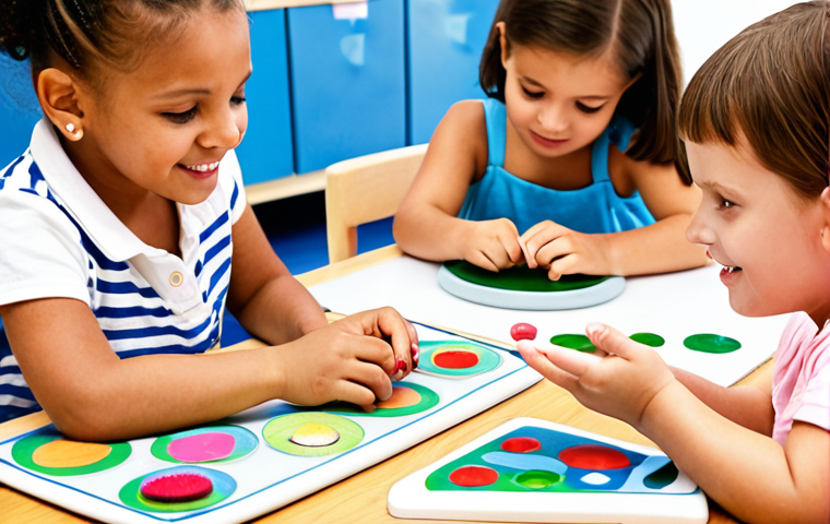 **

A bright and cheerful classroom scene with young children engaged in hands-on learning activities following the Montessori method. The children are independently exploring different materials, with a teacher gently guiding their learning. Focus on a sense of self-directed exploration and practical life skills.

**