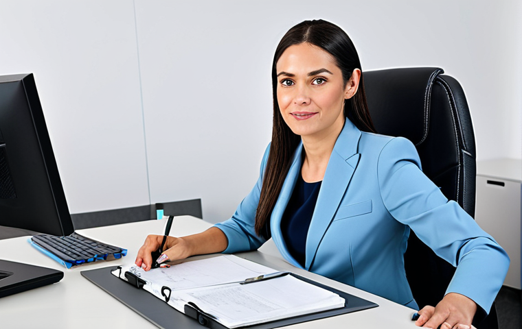 **

"A professional businesswoman in a modest business suit, sitting at a desk in a modern office, fully clothed, appropriate attire, safe for work, perfect anatomy, natural proportions, professional photography, high quality, family-friendly"

**