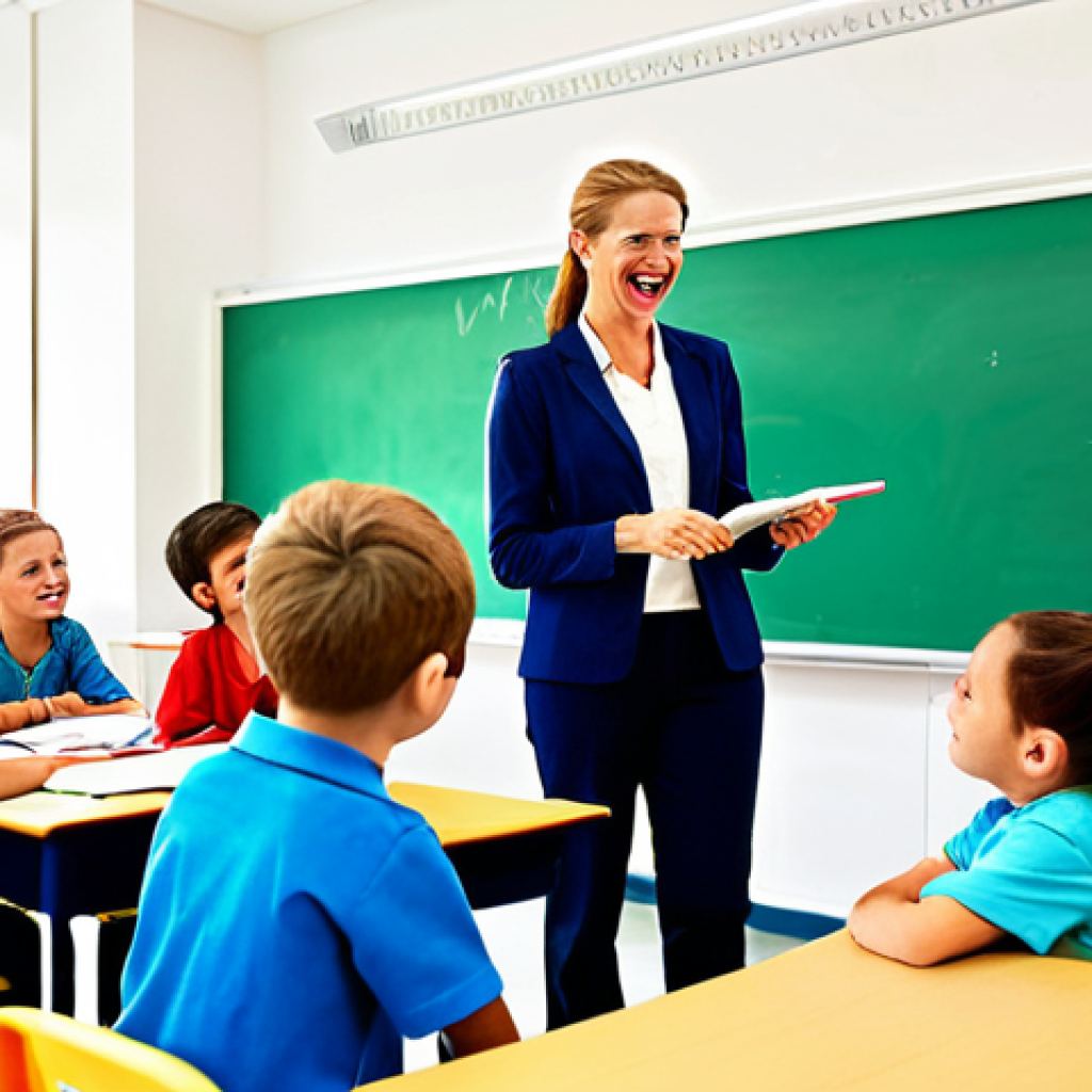 유아교육지도사로서 팀워크 향상 방법 - **Teacher Collaboration:** "Professional teachers in a bright classroom, sharing ideas and resources...