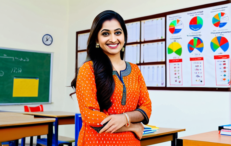 유아교육지도사 실기시험 대비 교육 자료 제작법 - **

"A professional teacher in a modest salwar kameez, smiling warmly in a bright classroom with col...