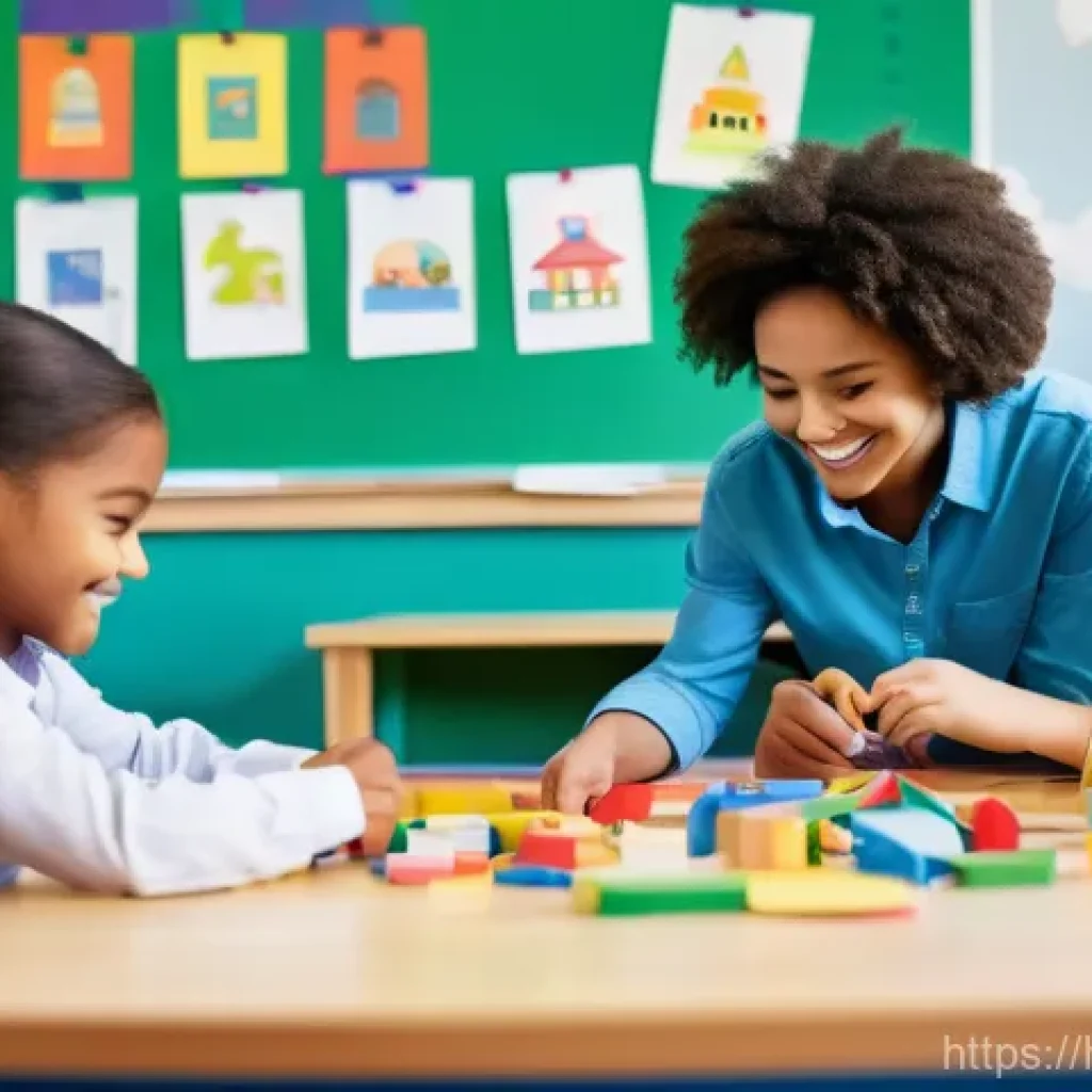 유아교육지도사 직무 기술서 작성법 - **Prompt:** A diverse group of 5-7 energetic children, aged 6-8, are happily engaged in a creative l...