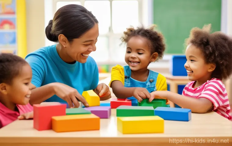 유아교육지도사 수업 계획서 작성 가이드 - **Prompt:** A group of diverse preschoolers, aged 3-5, joyfully engaged in a vibrant, play-based lea...