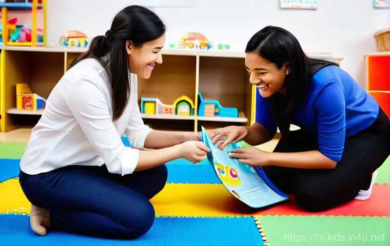 유아교육지도사로서의 직장 생활 에티켓 - **Prompt:** A diverse group of male and female early childhood educators, dressed in professional ye...
