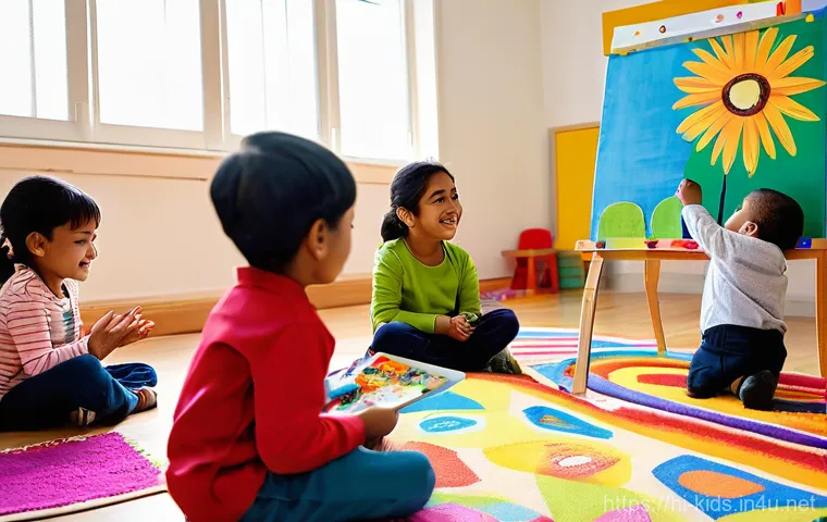 유아교육지도사 경력 개발 전략 - **Prompt**: A vibrant and colorful early childhood classroom bustling with activity. Diverse young c...