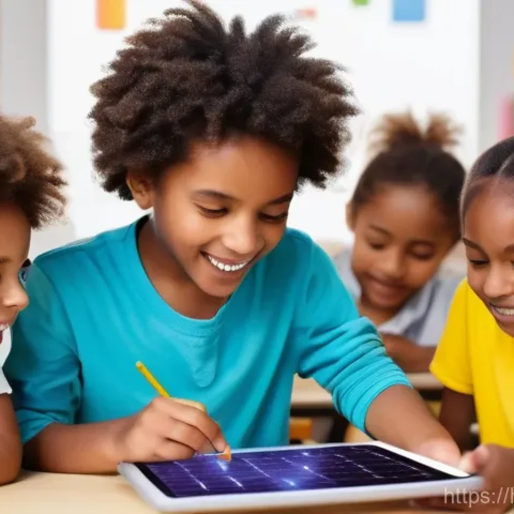 유아교육지도사 업무에서의 기술 활용 사례 - **Prompt 1: "A group of diverse, happy children, aged 5-10, are enthusiastically engaged in a vibran...