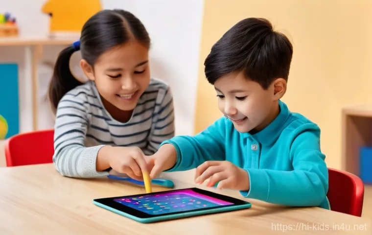 유아교육지도사 업무에서의 기술 활용 사례 - **Prompt 2: "Two curious children, a boy and a girl aged 7-9, are experiencing immersive learning th...