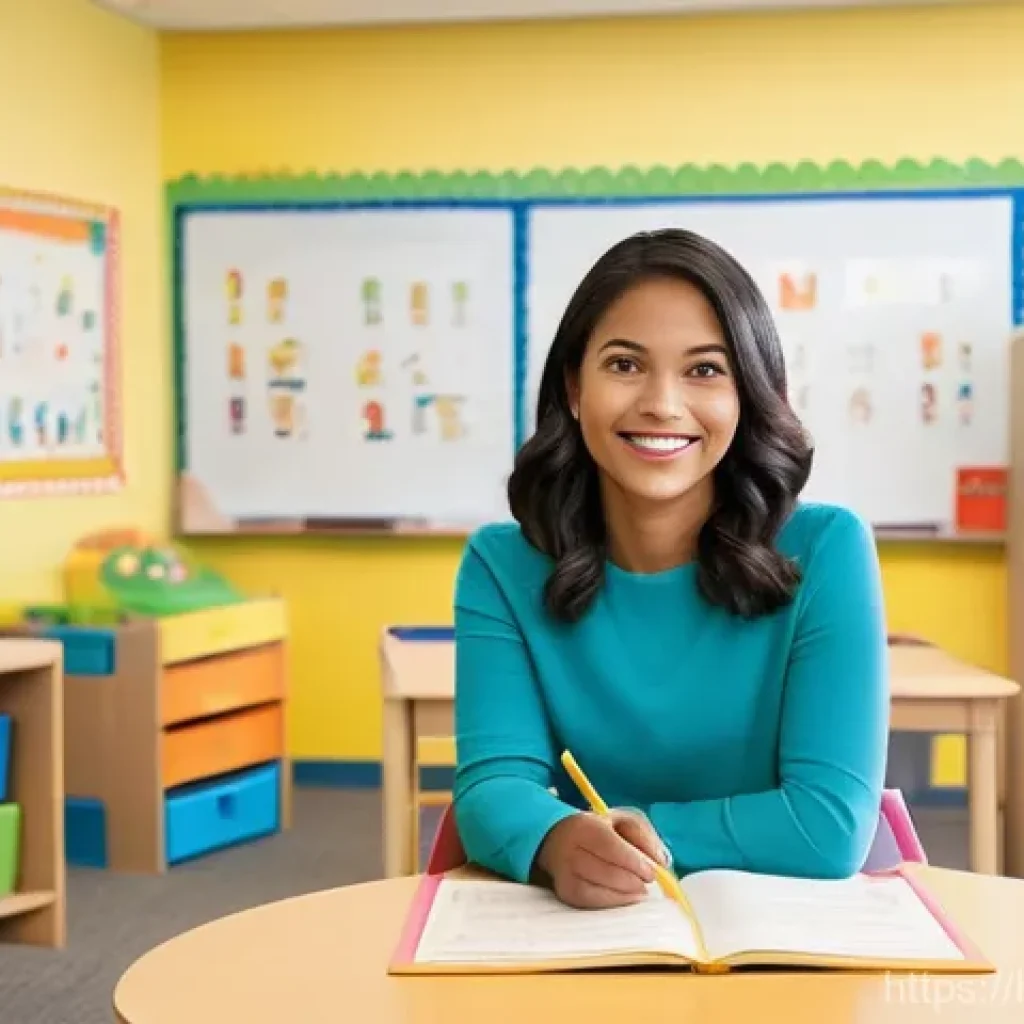 유아교육지도사 자격증 취득 후 연봉 협상 사례 - **Prompt:** "A thoughtful and serene female early childhood educator, in her early 30s, stands in a ...