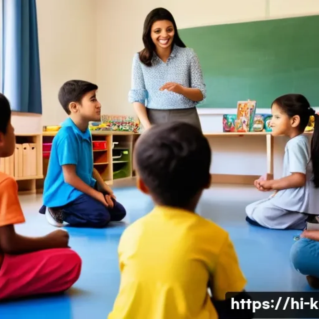 유아교육지도사 실기 시험 채점기준 - **Prompt: A warm and inviting kindergarten classroom filled with natural light. A kind female teache...