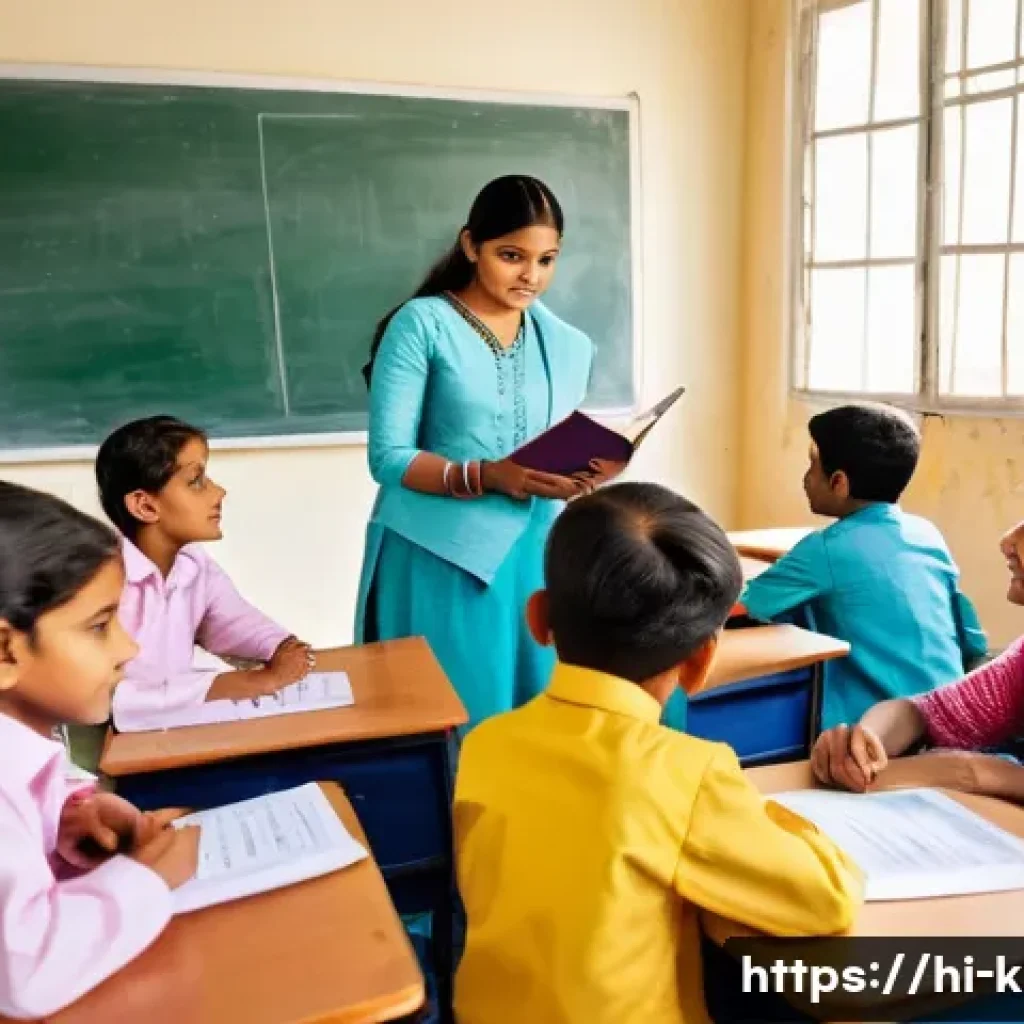 유아교육지도사 강의 중 활용할 수 있는 퀴즈 - A vibrant classroom scene featuring a diverse group of young Indian children aged 7-10 actively part...