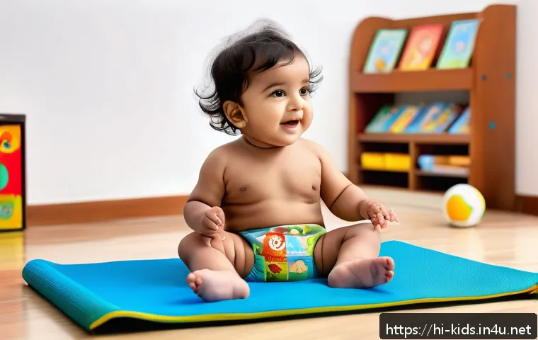유아교육지도사 주간 업무 플래너 작성법 - A heartwarming scene of an Indian toddler wearing a colorful diaper, sitting on a soft play mat surr...