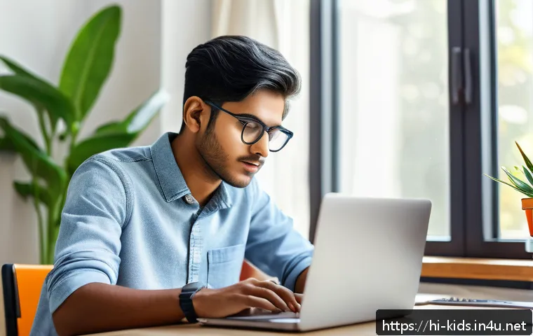 유아교육지도사 자격증 시험 대비 온라인 학습법 - A focused Indian student studying online at a tidy desk in a bright room, wearing casual clothes and...